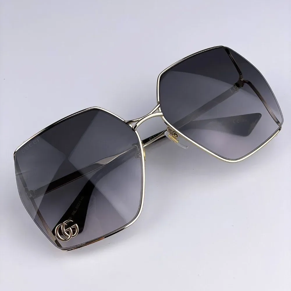 NEW Gucci Logo GG0817S 006 Gold Gray Geometric Oversized Metal Women Sunglasses - Picture 8 of 11